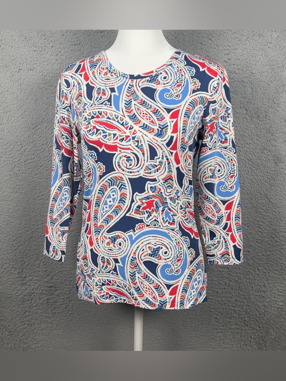 J Mclaughlin Top Womens XS Multicolor Paisley Print Catalina Cloth 3/4 Sleeve